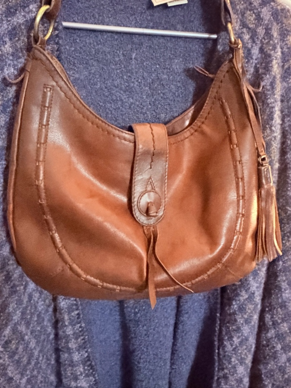 Leather Shoulder Bag in Brown by Dina True - Picture 13 of 13